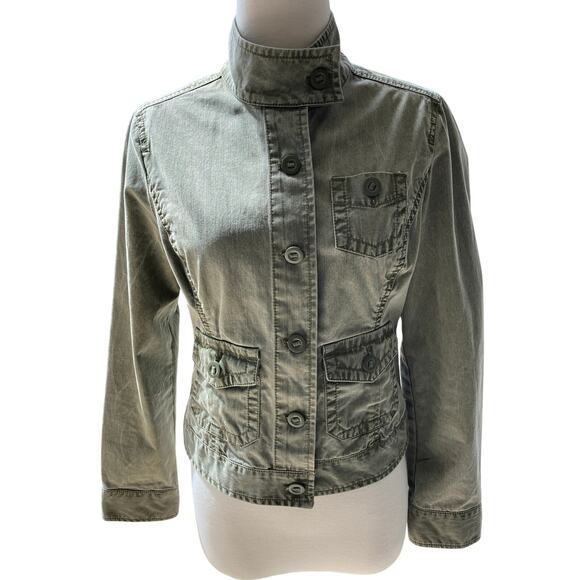 GAP Distressed Army Green Long Sleeve Utility Jacket Size 8 - Picture 1 of 6